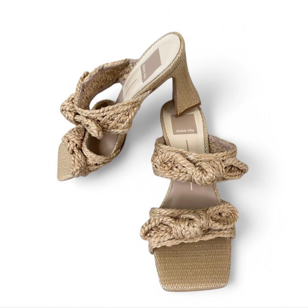 Dolce Vita Niyah Raffia Heels Size 6 Light Natural Woven Summer Sandals‎ - Picture 3 of 7